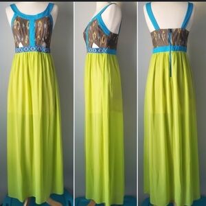 Flying Tomatoe Maxi Dress Womens Size S Small Sheer Colorful Multicolor Festive